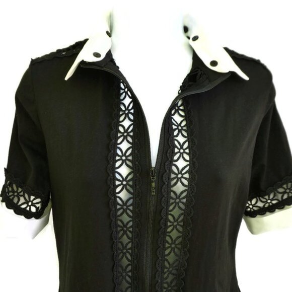 Anne Fontaine Top Zip Front Floral Daisy Cutouts Detachable Collar Stretch 40 M - Picture 1 of 14